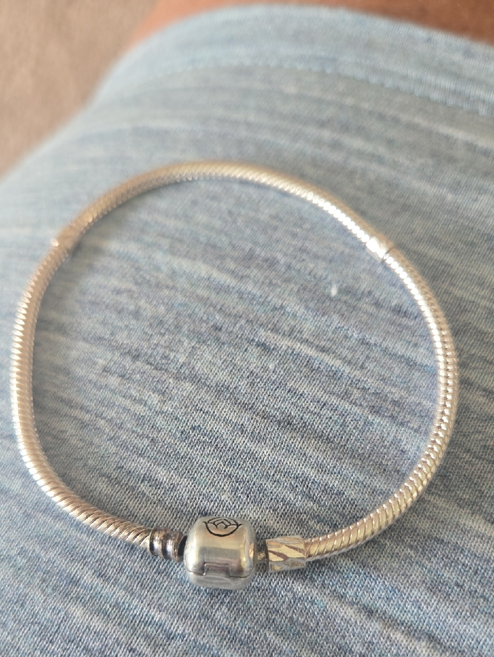 ETE Silver Snake Chain Bracelet with Polished Bead Clasp